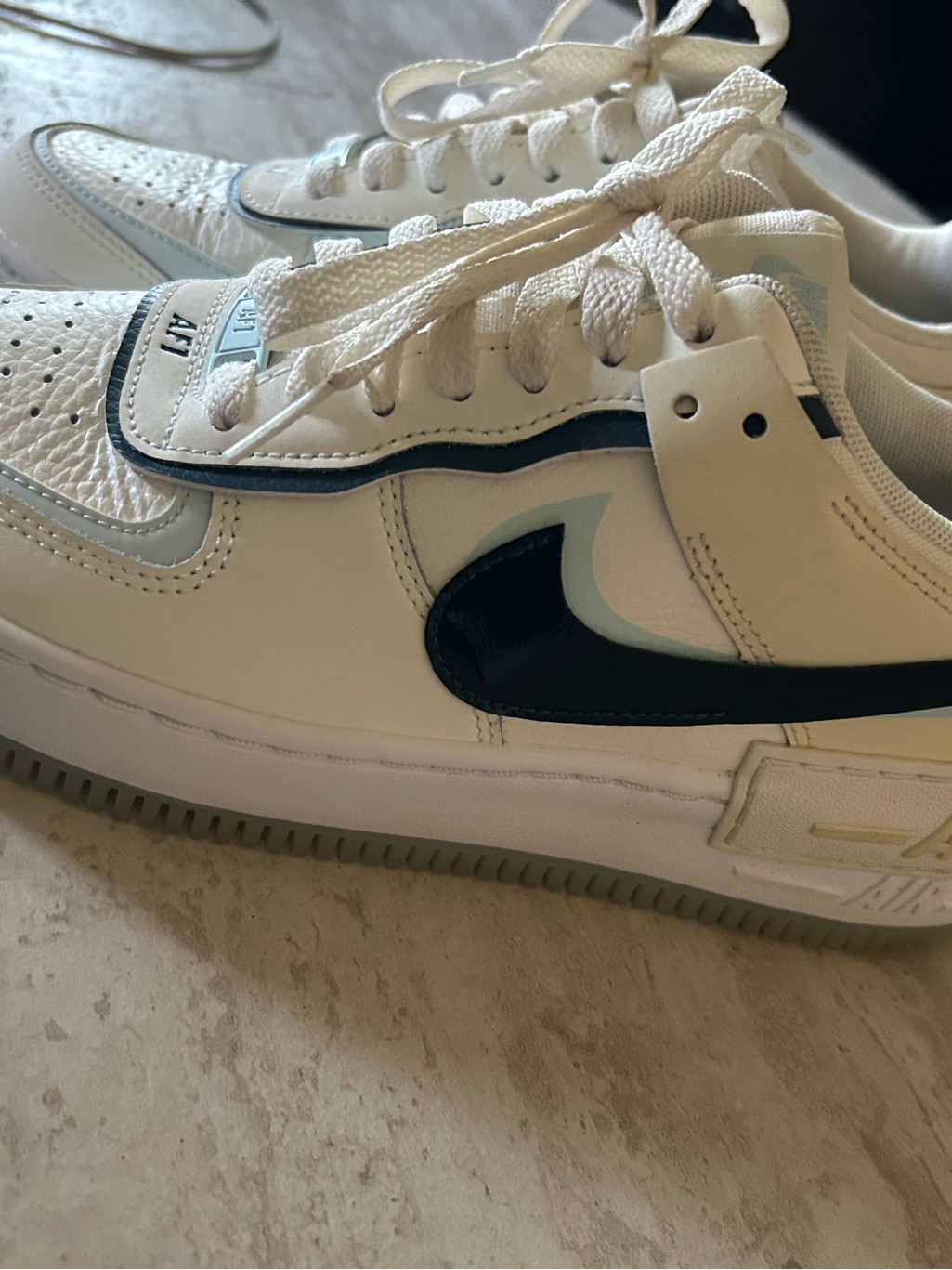 Nike Air Force 1 Low-Top Sneakers White With Navy & Light Blue Swoosh